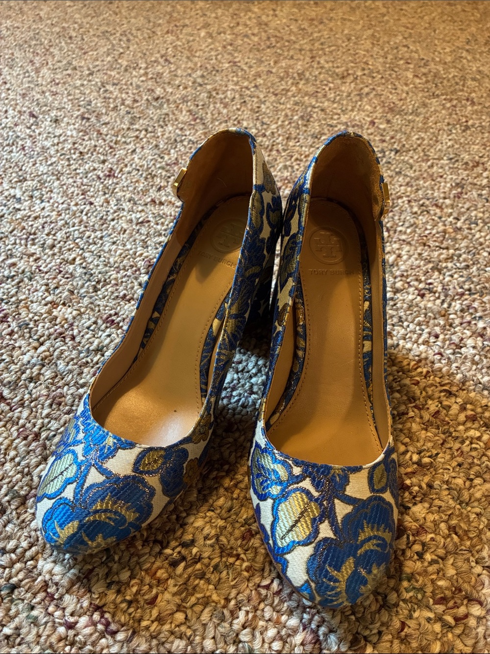 Tory Burch Elizabeth Brocade/Jacquard Floral Block Heel Pumps - Picture 2 of 6